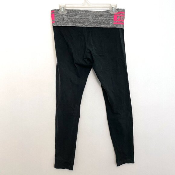 PINK YOGA VS PINK VICTORIA'S SECRET Foldover Yoga Leggings Black Gray Spellout M - Picture 9 of 11